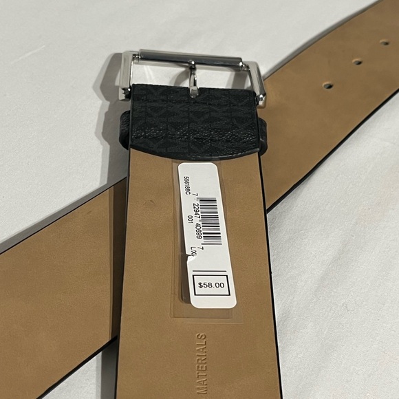 MICHAEL KORS Signature Wide Elastic Belt Black Gray Logo Brand